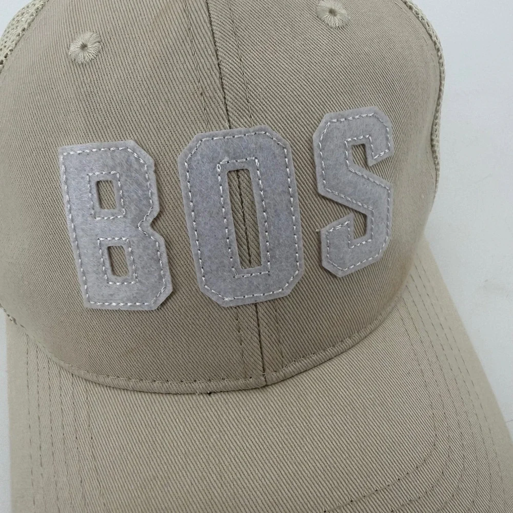 View Boston‎ BOS Tan Mesh Trucker Hat Snapback Baseball Cap Beige Mens OSFM